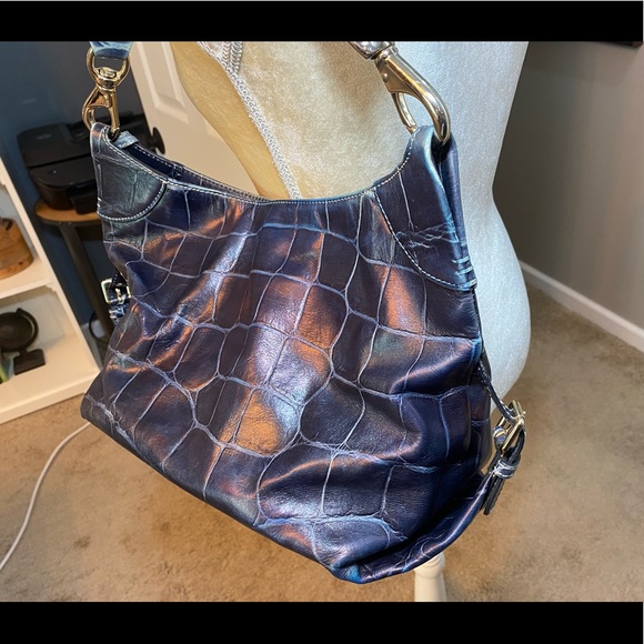 Vintage Y2K Dooney & Bourke Croc Embossed Leather Hobo Bag - Picture 6 of 15